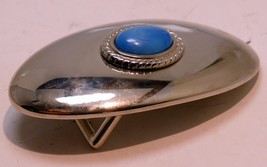 Silver Tone Belt Buckle 4.5X9cm  blue center round native - €15,63 EUR