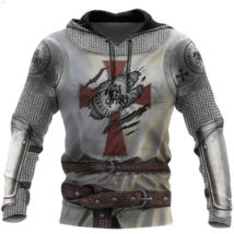 Men&#39;s Hoodie 3D Digital Printing Hoodie Knight Warrior Wolf Option Look - £18.87 GBP