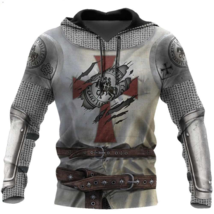 Men&#39;s Hoodie 3D Digital Printing Hoodie Knight Warrior Wolf Option Look - £18.29 GBP