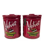 Vintage Velvet Pipe And Tobacco Tins Pair Of Tins Cigarette Antique Cans - $33.94