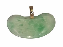 Carved  Lotus &amp; Inscribed Other Side JADE Stone Pendant 18KT GOLD  Chinese/Asian - £303.36 GBP