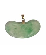 Carved  Lotus &amp; Inscribed Other Side JADE Stone Pendant 18KT GOLD  Chine... - £298.55 GBP