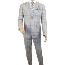 Mens Suit RENOIR English Plaid Window Pane Stretch Comfort Slim Fit 293-15 Gray image 3