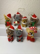 Vntg Morgan Inc Flocked Animal Christmas Ornaments Taiwan Adorable Cotta... - $375.15 MXN