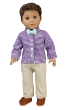Doll Outfit Purple Gingham Shirt Bow Tie Pants Sophia&#39;s fits American Gi... - £15.56 GBP