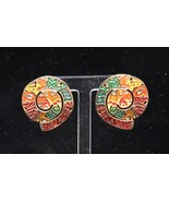 Vintage Gold Tone Enamel Spiral Earrings w/ Letters &amp; Numbers Design Pie... - $272.48 MXN