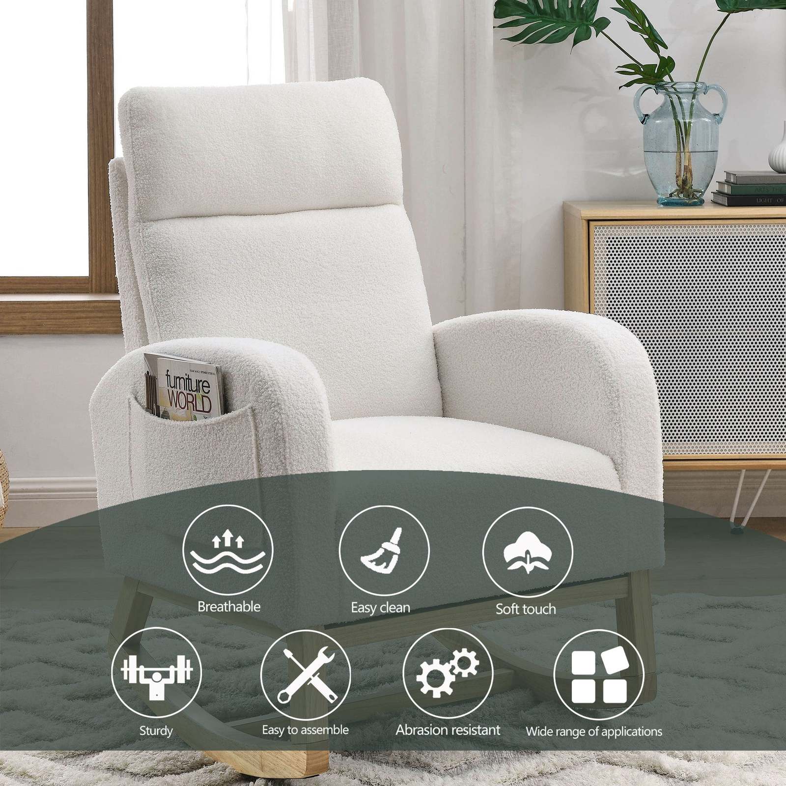 Welike Modern Accent High Back Living Room Lounge Rocking Chair, Ivory Item image 11