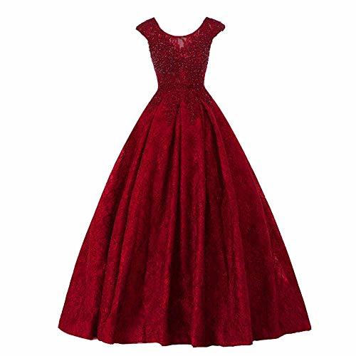 Kivary Women Beaded Lace Scoop Neck Long Prom Dress Formal Evening Gown Wine Red