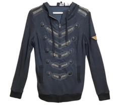 Miss Me Military Style Zip Embellished Stretch Hoodie Jacket Womens Sz Small S - $29.45