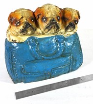 Antique 3 Bulldogs in Satchel Cast Iron Bank - Original paint (Circa 192... - $111.83