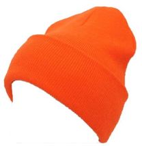 Orange Winter Beanie Ski Hat Winter Plain Knit Hat Skully Skull Unisex - £13.09 GBP
