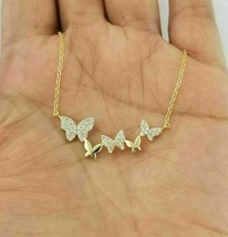 1 Ct Round Simulated Diamond Necklace Butterfly Pendant 14K Yellow Gold Plated - £107.15 GBP