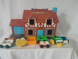 Vtg Fisher Price Little People Play Family Brown Tudor House 952 Cars Furniture  - £40.56 GBP