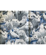 Fabric Piece White Animals on Blue Quilting Sewing Crafts 44&quot; wide x 19.5&quot; - £13.02 GBP