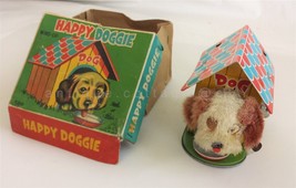 1940 Vintage Tin Metal Dog House Wind Up Toy Made In Japan Happy Doggie Works! - £30.82 GBP