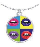 Lip Pop Art Round Pendant Necklace Beautiful Fashion Jewelry - £8.62 GBP