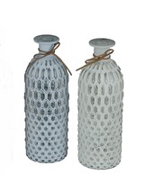 Scratch &amp; Dent Blue and White Decorative Textured Glass Bottles Set of 2 - £16.41 GBP