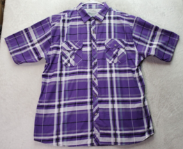 Beyond The Limit Shirts Women 3XL Purple Plaid Cotton Pockets Collar Button Down - £22.17 GBP