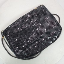 Vintage 1980s Black Metal Chain Crossbody Purse 9x6x2 Inch Japan - $16.27 CAD