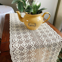 Vintage Table Runners 11&quot;x70&quot; Farmhouse Crochet Country Rustic Lace Tablecloth - £13.86 GBP