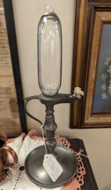 Antique Pewter Whale Oil Blown Glass Time Clock Lamp with Roman Numerals - $241.87
