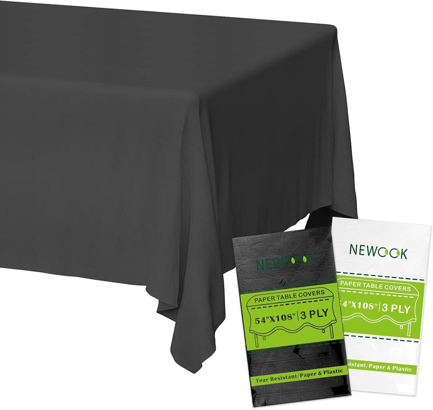 Primary image for Black Paper Tablecloths Disposable for Rectangle Tables 6 Pack 3 Ply Paper Plast