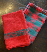 2 vintage Dish Towels/Tea Towels Red and green Christmas trees and holly - $14.83