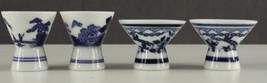 Vintage Barware Porcelain Blue &amp; White Asian Floral 4PC China SAKI Cups - £10.78 GBP