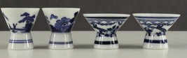 Vintage Barware Porcelain Blue &amp; White Asian Floral 4PC China SAKI Cups - $13.77