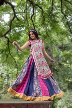 Navratri Ghagra set embroidered panel top &amp; multicolor flare skirtdandia dressG - £37.82 GBP