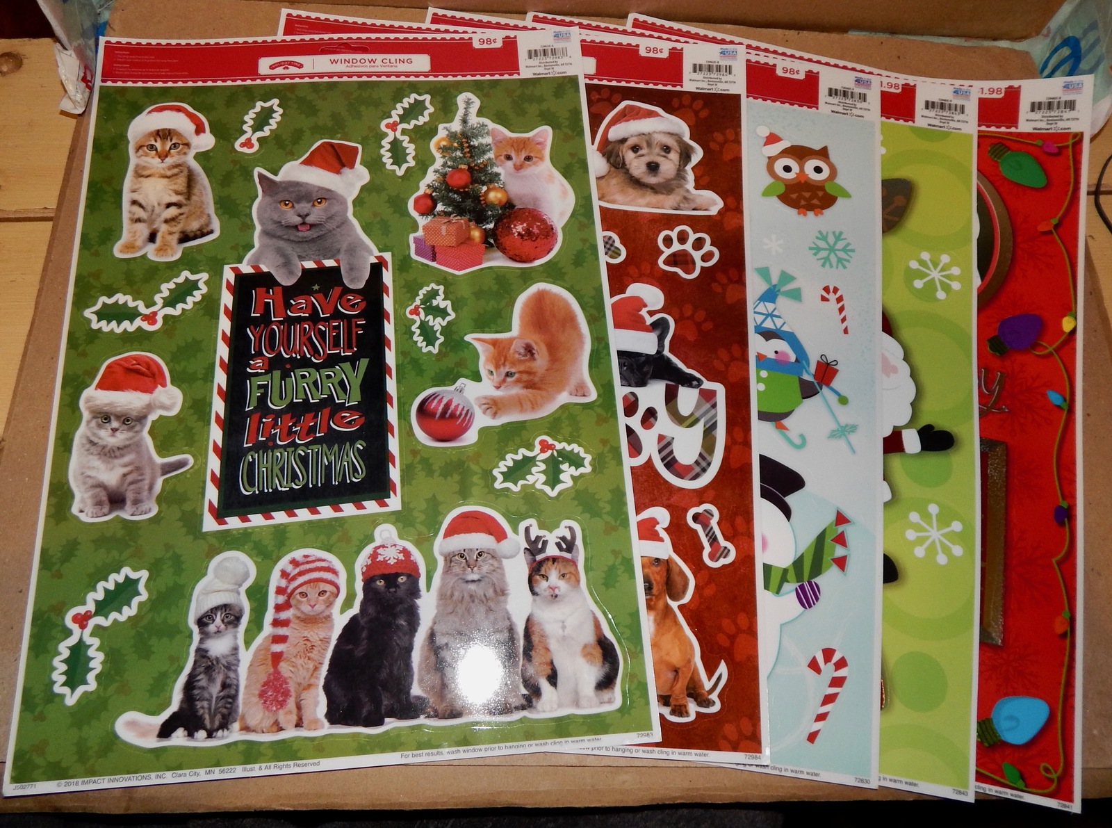 Christmas Window Clings 5 Each You Choose 15&quot; x 12&quot; Holiday Time USA 178F-2 - $6.49