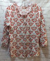 Jane and Delancey  white red cherries 3/4 sleeve button front peasant top blouse - £10.11 GBP