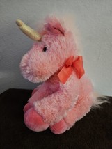 Russ Berry Luky Unicorn Plush Stuffed Animal Sparkly Pink Tinsel Fur Bow - £12.44 GBP