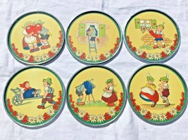 Erlangen Germany Coaster Set Cartoon Lithograph Images in Original Leath... - $42.08