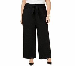 Alfani Womens Plus 0X Deep Black Elastic High Waist Tie Front Wide Leg Pants NWT - £18.64 GBP