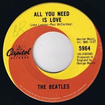 The Beatles All You Need Is Love 45 rpm Baby You&#39;re A Rich Man Canadian Pressing - $9.89