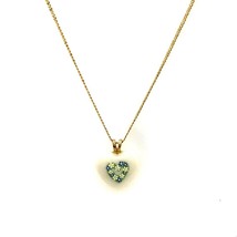 Vtg Signed 14k Gold Filled Lenox Puff Heart Porcelain Pendant Necklace sz 18 1/2 - £39.38 GBP