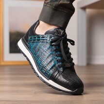 Men's Shoes genuine crocodile and lizard fashion sneaker Portici Navy / Black image 13