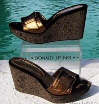 Donald Pliner Couture Metallic Leather Wedge Shoe Velvet Embroidery New $250 NIB - £79.68 GBP