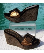 Donald Pliner Couture Metallic Leather Wedge Shoe Velvet Embroidery New $250 NIB