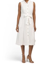 New Anne Klein White Cotton Fit And Flare Shirt Belted Midi Dress Size 16 $129 - £63.94 GBP