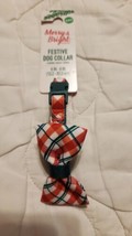 Merry &amp; Bright Festive Dog collar Medium Red, White Green Plaid Holiday Bow XXS - £5.42 GBP