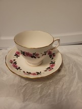 TEA CUP SAUCER ROYAL VALE RIDGWAY ROSES PINK ENGLAND BONE CHINA GOLD TRIM - $16.26