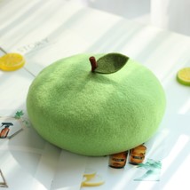 Korean fruit  hat cute soft sister small leaf painter hat green  en beret - £151.32 GBP