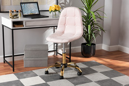 Capucine Blush Pink Velvet Fabric and Gold Metal Swivel Office chair - $3,341.24 MXN