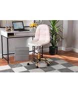 Capucine Blush Pink Velvet Fabric and Gold Metal Swivel Office chair - $3,325.39 MXN