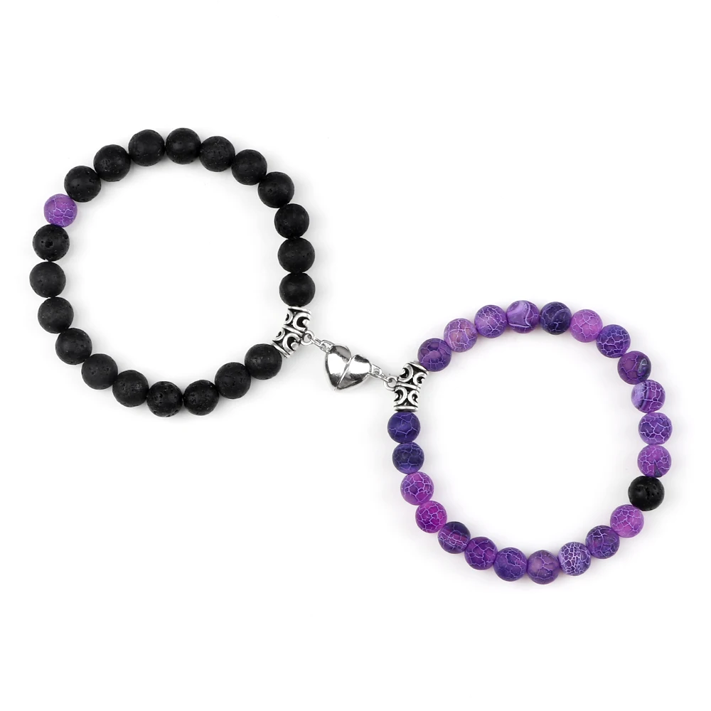 2pcs/set Natural Stone Beads Bracelet for Lovers Heart Magnet Attraction Couple  - £16.55 GBP