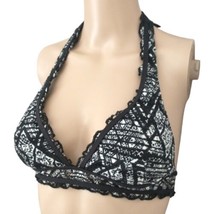 Becca Swimwear Bikini Top Swimsuit S Aztec Southwestern Lace Overlay Ties Black - £14.00 GBP