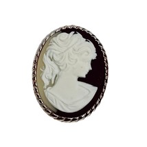 Vtg Victorian Style Cameo Lady&#39;s Face Silhouette Framed Pendant Brooch Pin - £14.33 GBP