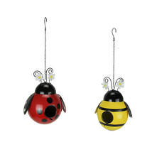 Set of 2 Metal Ladybug &amp; Bumble Bee Hanging Bird Houses Decorative Yard ... - £31.00 GBP